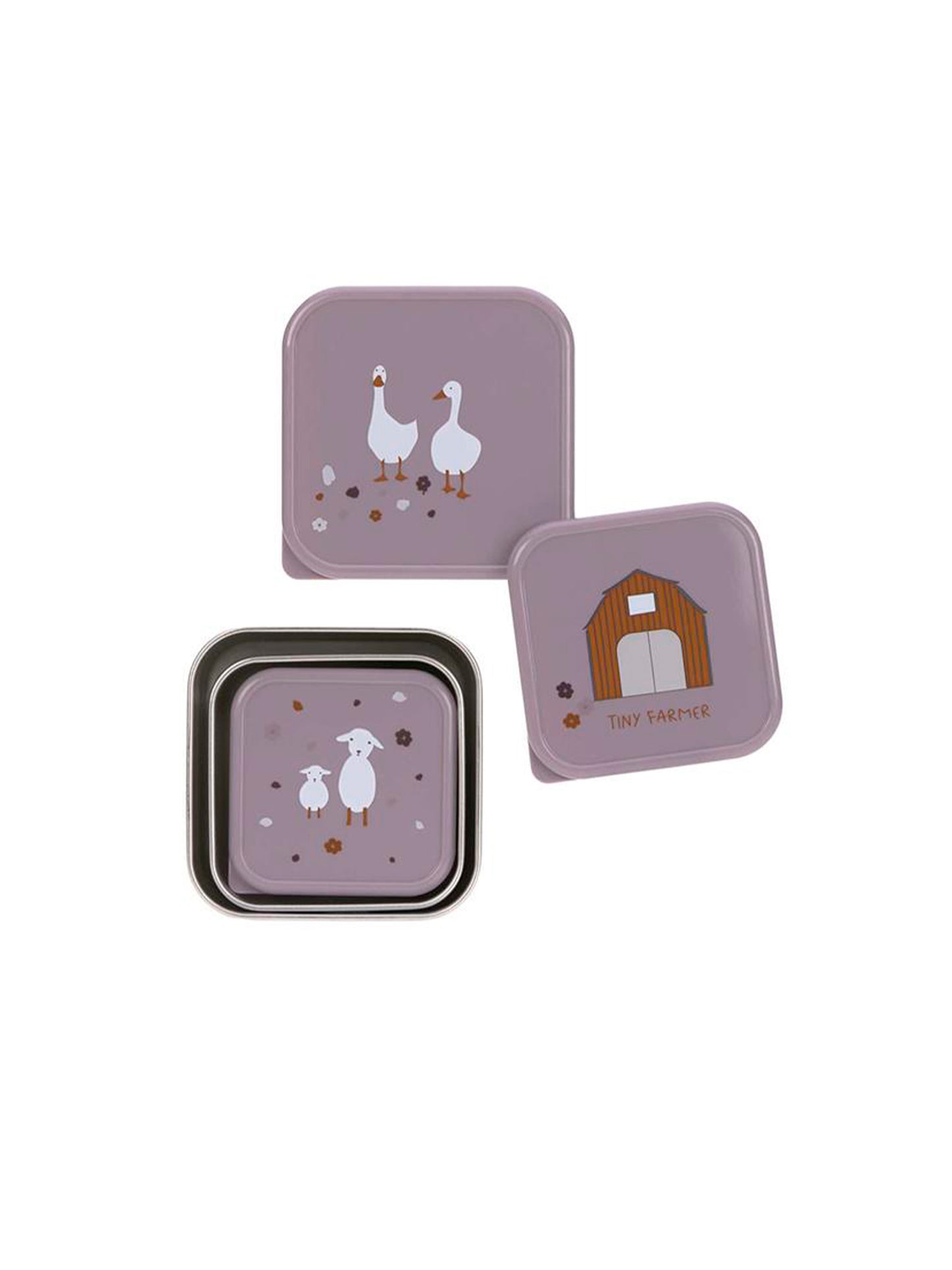 3 TUPPER-CAJA ALMUERZO ACERO LILAC Lassig KIDSME