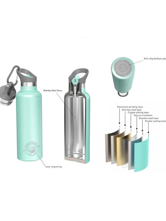 BOTELLA CON PAJITA DE ACERO INOX ROSA 500ml Kidsme KIDSME