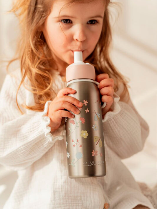 BOTELLA ISOTÉRMICA FLIP-UP 350 ML FLORES Little dutch KIDSME