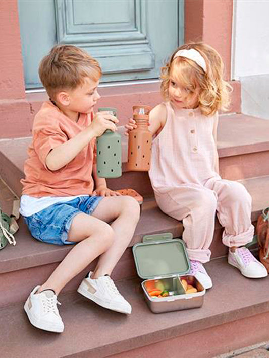 TUPPER-CAJA ALMUERZO ACERO INOX HAPPY PRINT OLIVE Lassig KIDSME