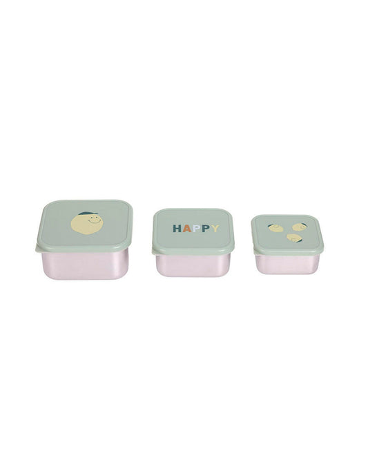3 TUPPER-CAJA ALMUERZO ACERO LEMON Lassig KIDSME