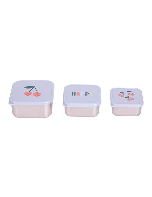 3 TUPPER-CAJA ALMUERZO ACERO CHERRY Lassig KIDSME