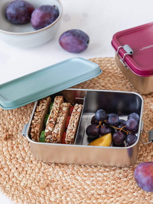 TUPPER-CAJA ALMUERZO ACERO GREEN Lassig KIDSME