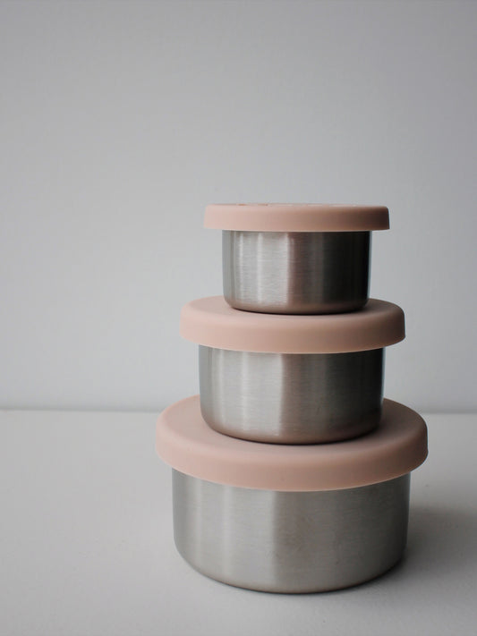 SET 3 TUPPERS REDONDOS ACERO INOX GREY HAPS Nordic KIDSME