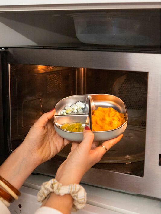 PLATO COMPART INOX APTO MICROONDAS ROSA Beaba KIDSME