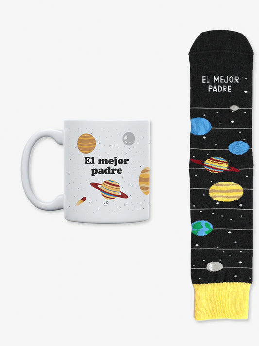 TAZA + CALCETINES "EL MEJOR PADRE, DE TODO EL SISTEMA SOLAR"