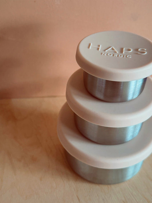 SET 3 TUPPERS REDONDOS ACERO INOX GREY HAPS Nordic KIDSME