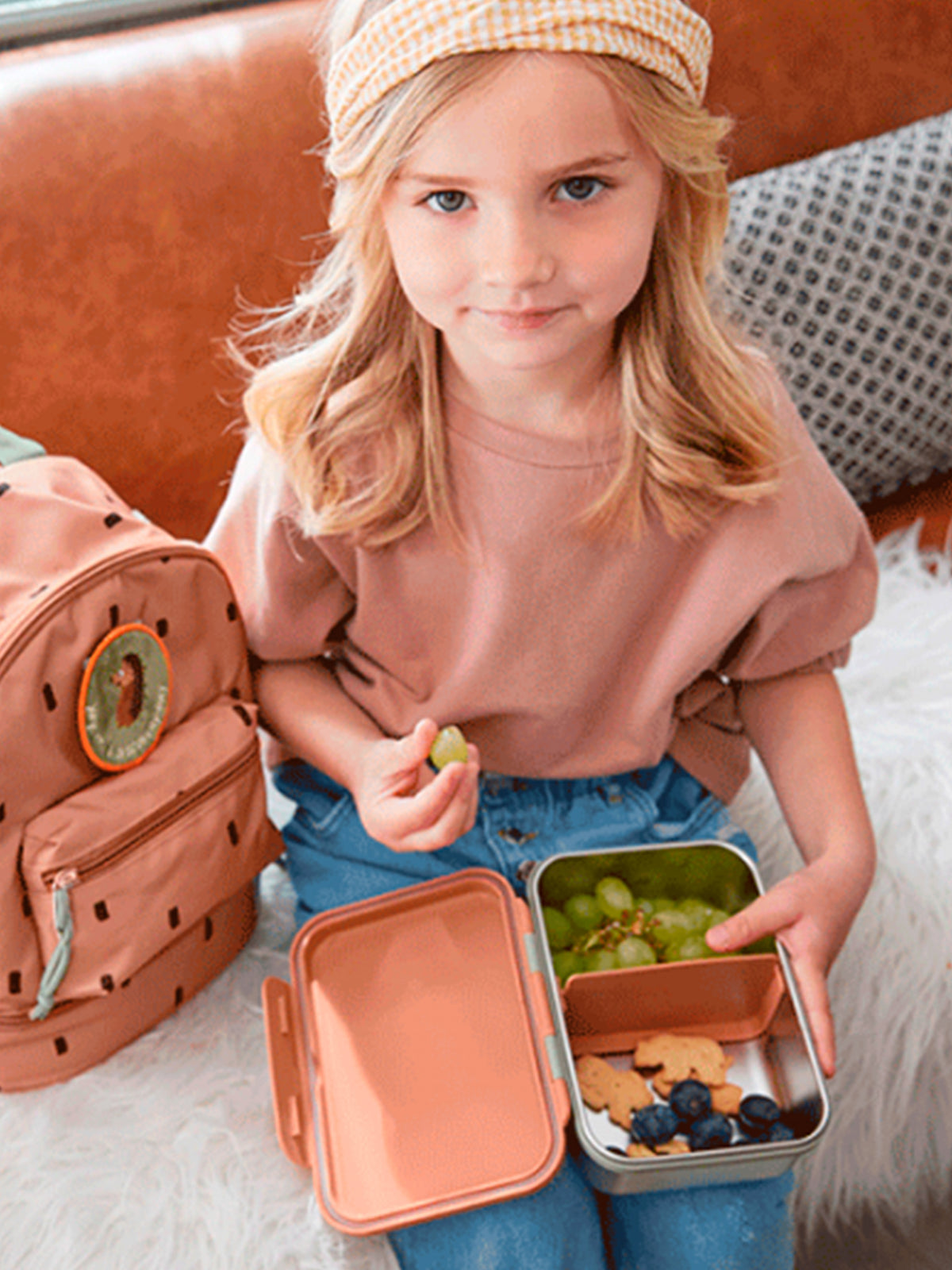 TUPPER-CAJA ALMUERZO ACERO INOX HAPPY PRINT CARAMEL Lassig KIDSME
