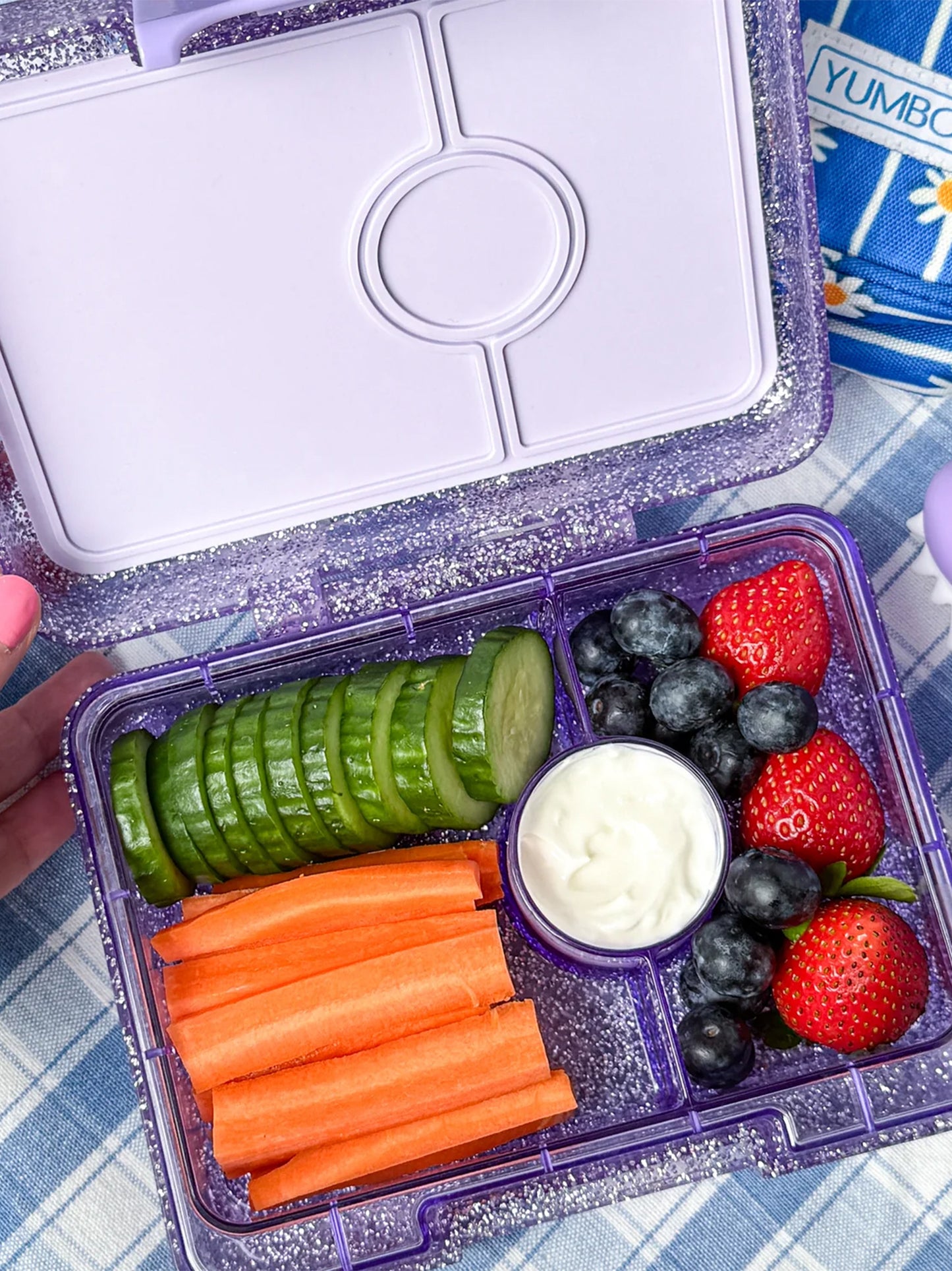 YUMBOX SNACK 3 SECTIONS AQUA GLITTER