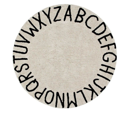 ALFOMBRA LAVABLE ROUND ABC NATURAL-BLACK Kidsme Store KIDSME