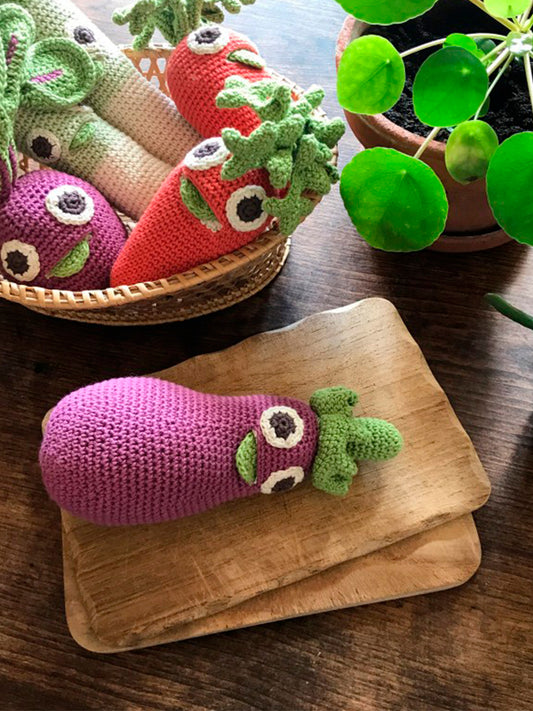 MORDEDOR SONAJERO REGINA LA BERENJENA ALGODÓN ORGÁNICO Myum KIDSME