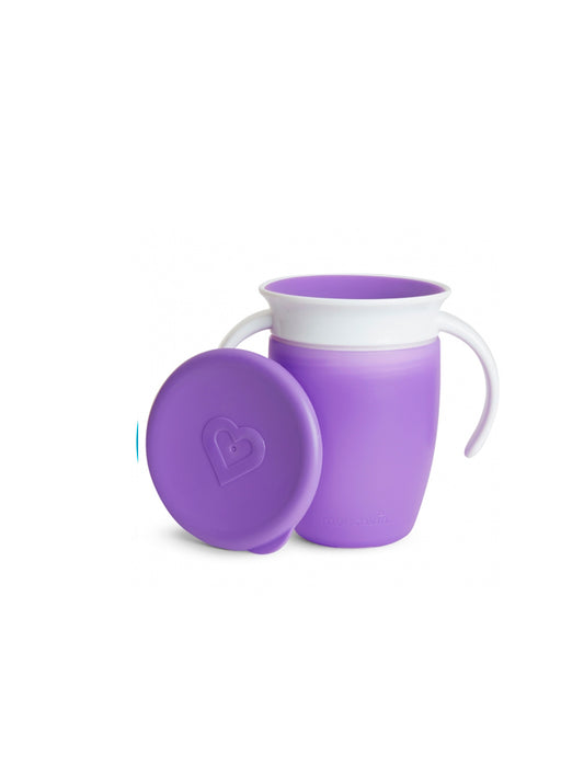 TAZA ANTIGOTEO MIRACLE 360º CON ASA Y TAPA LILA Munchkin KIDSME